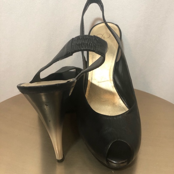 BOGO🖤 JESSICA SIMPSON PEEPTOE BLACK SZ 8.5 - Picture 6 of 7